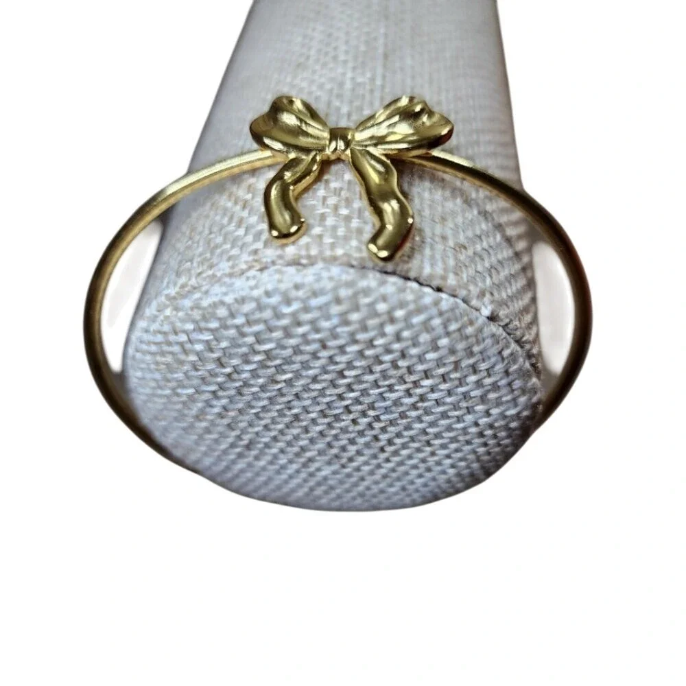 18K Gold Plated Stainless Steel Bow Bracelet | Open Cuff Design